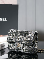 24S Flap Bag 20cm Black White Sequin Calfskin