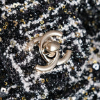 24S Flap Bag 20cm Black White Sequin Calfskin