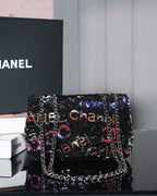 24S Flap Bag 20cm Multicolor Sequin Calfskin