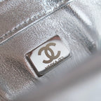 25C Flap Bag 21cm Dense Silver Sequin White Calfskin