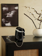 CC 2025 Bow Flap Bag Black White Sequin 308597