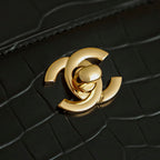 Chanel 25 Crocodile-embossed 40cm Bag Black Cowhide 322959