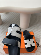 chypre sandal white canvas black calfskin