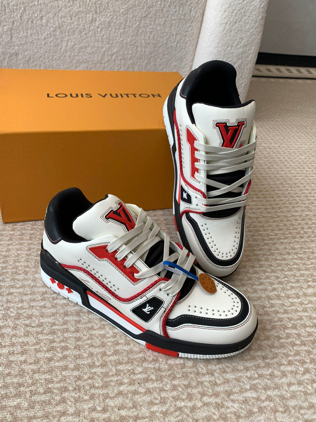 LV Trainer Sneaker White Mix Red Black Cowhide