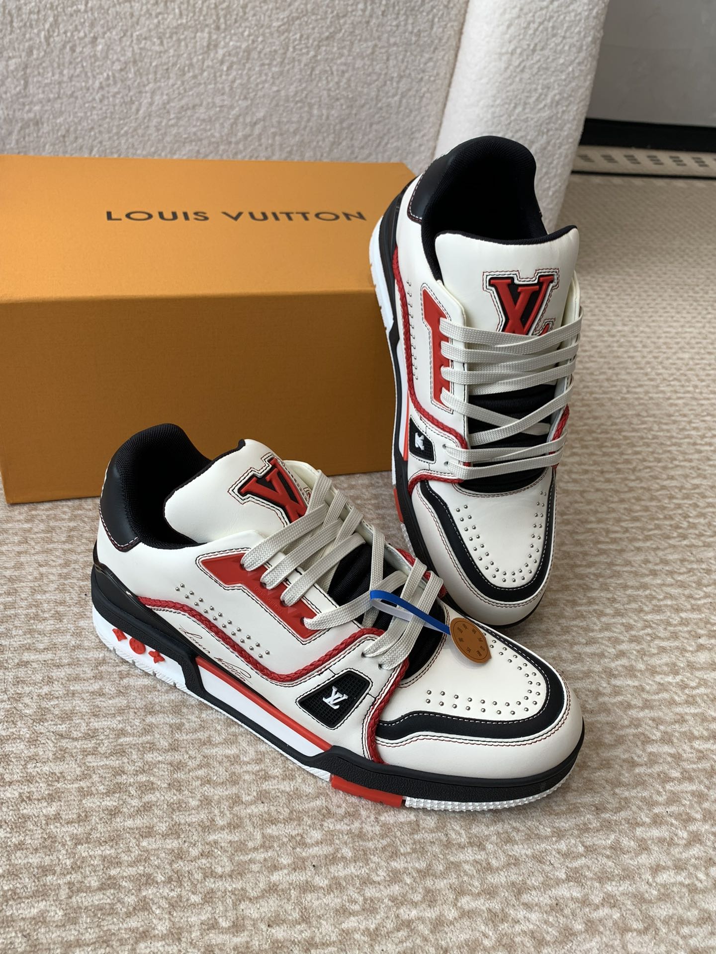 LV Trainer Sneaker White Mix Red Black Cowhide