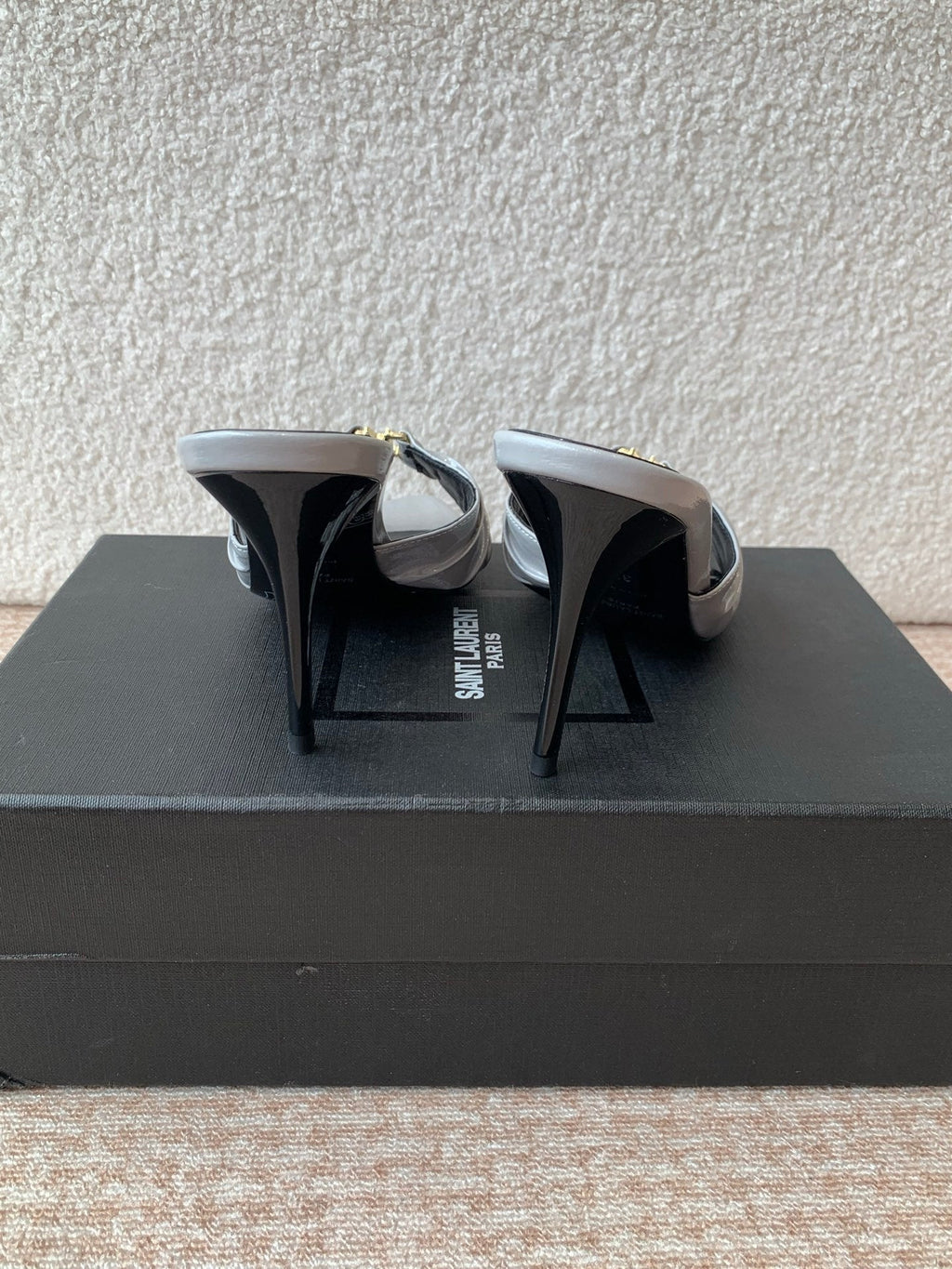 SL Babylone Sandal Heeled 10cm Grey Patent Calfskin