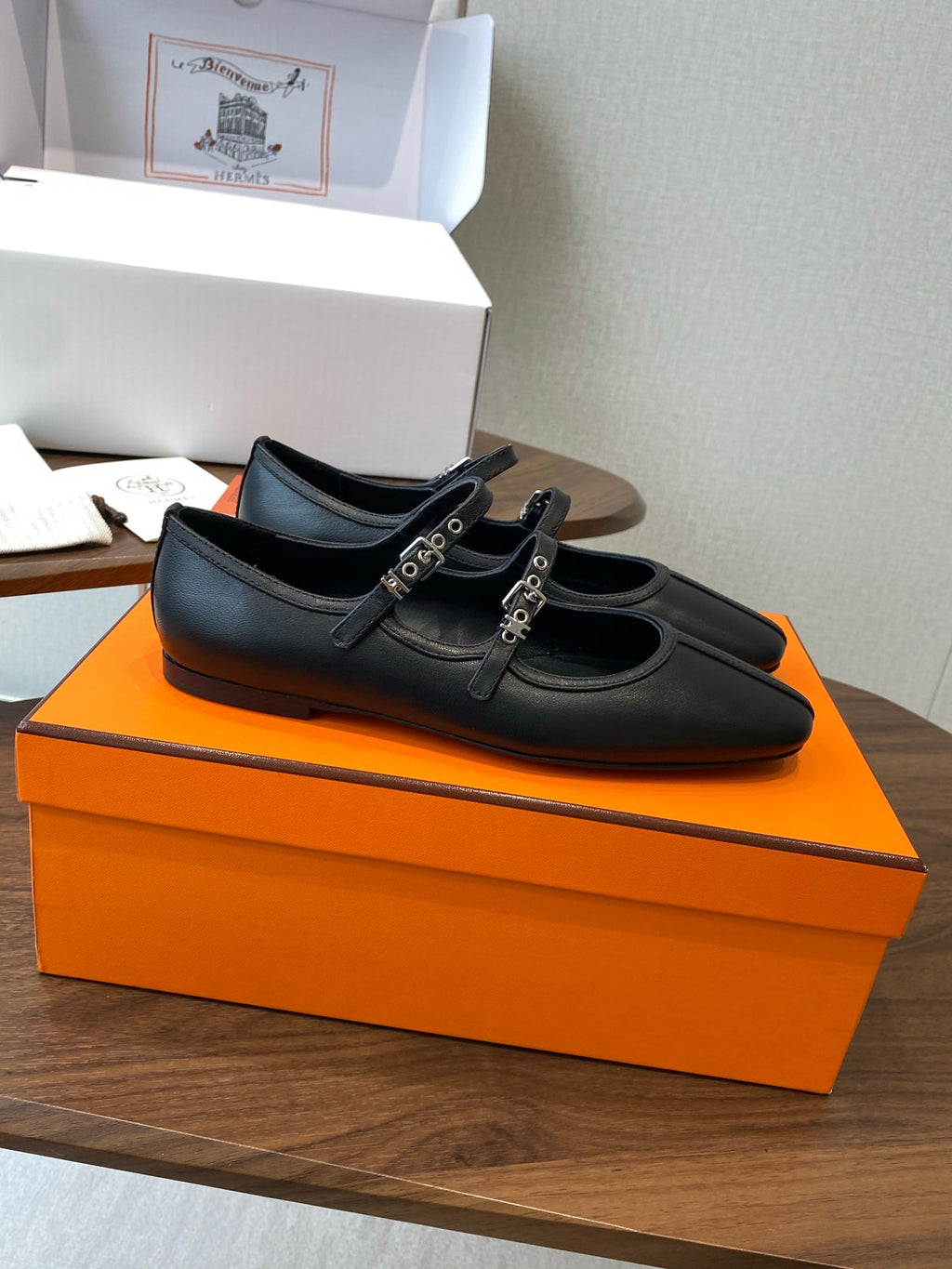 HM  25s Mary Jane Double Strap Black Calfskin 422565