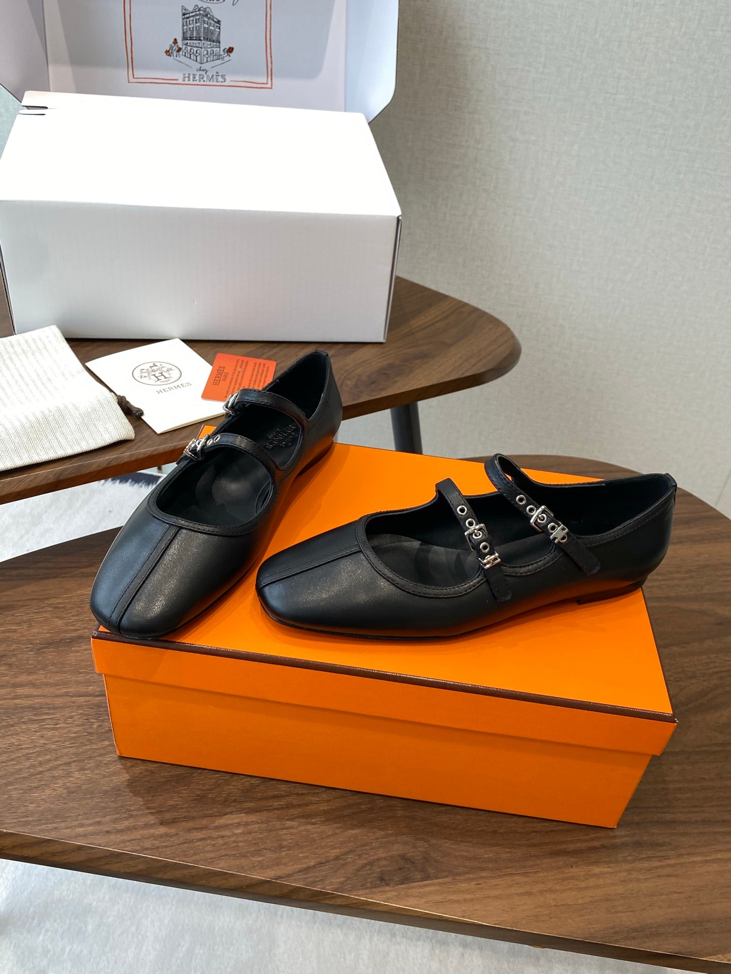 HM  25s Mary Jane Double Strap Black Calfskin 422565
