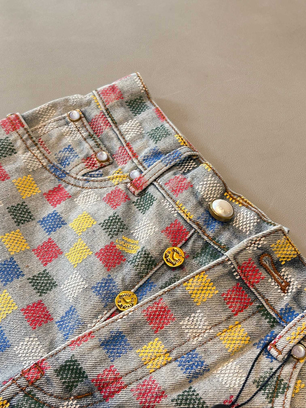LV Checkerboard Design Short Multicolor Cotton