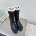 MiuMiu 25 platform boots black calfskin wool 522429