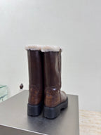 MiuMiu 25 platform boots brown calfskin wool 522430