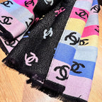 CC Scarf 187 CM In Black Rainbow Cashmere Mix Cotton And Mulberry Silk 421487
