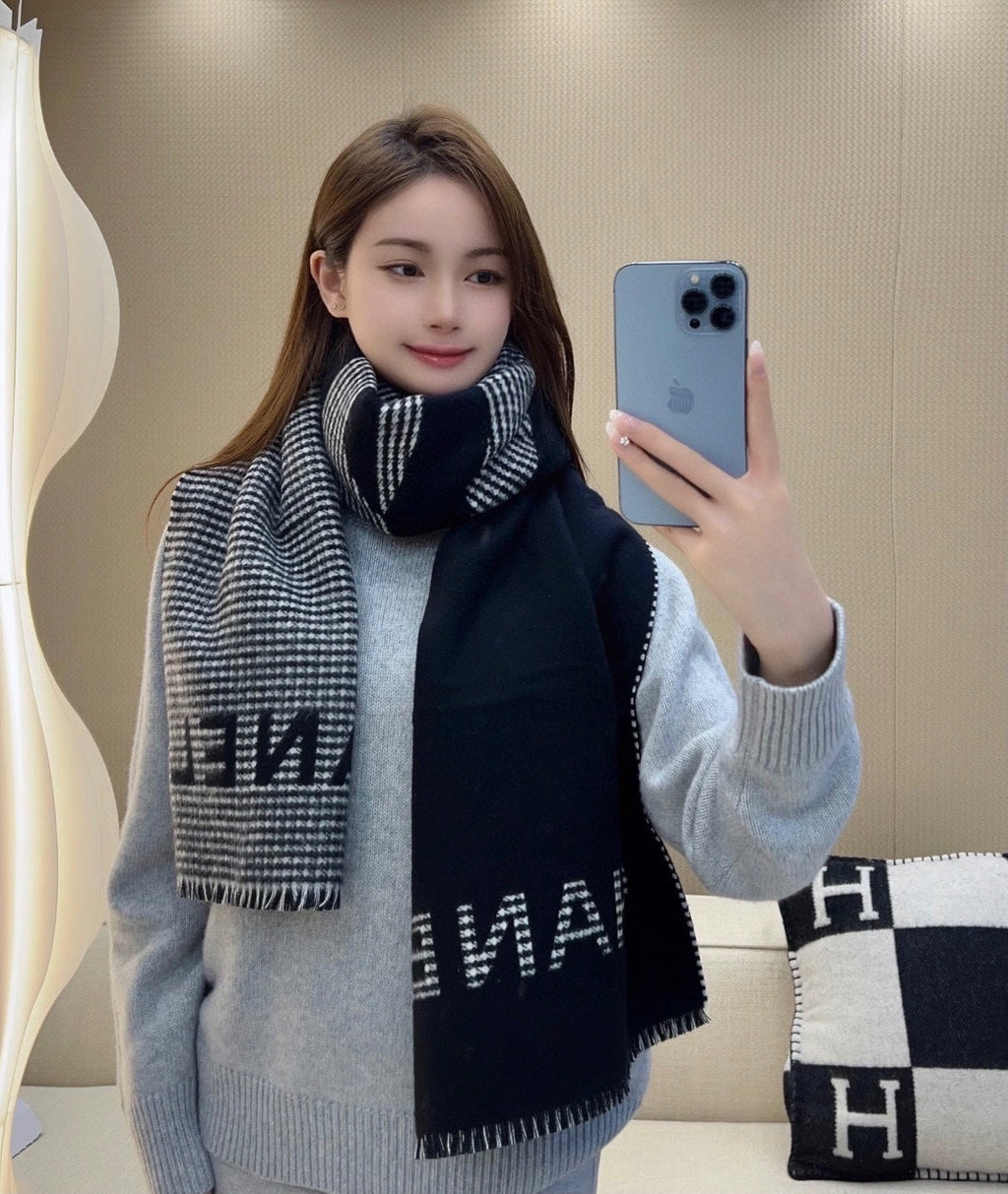 CC Scarf 185 CM In Black Mix Grey Caro Cashmere 422861