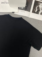 Celine Gothic Embroidered Plain Loose T-shirt Black Cotton