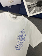 CD Loose T-shirt White Blue Cotton