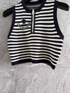 CD Striped High Waist Top Dark Blue White Viscose