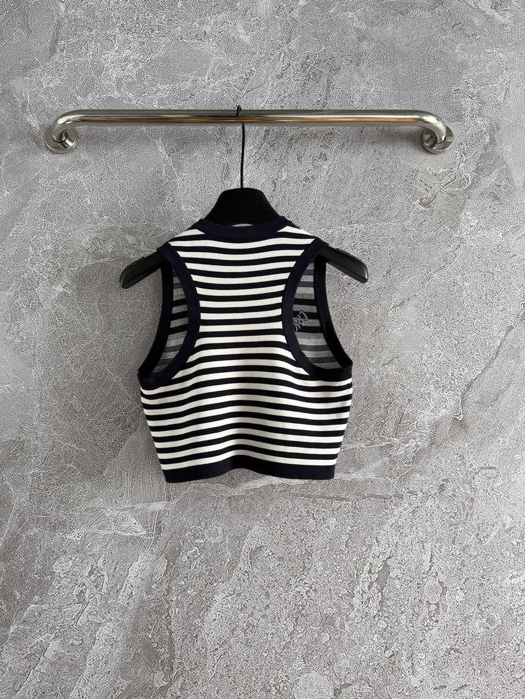 CD Striped High Waist Top Dark Blue White Viscose