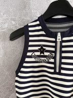 CD Striped High Waist Top Dark Blue White Viscose