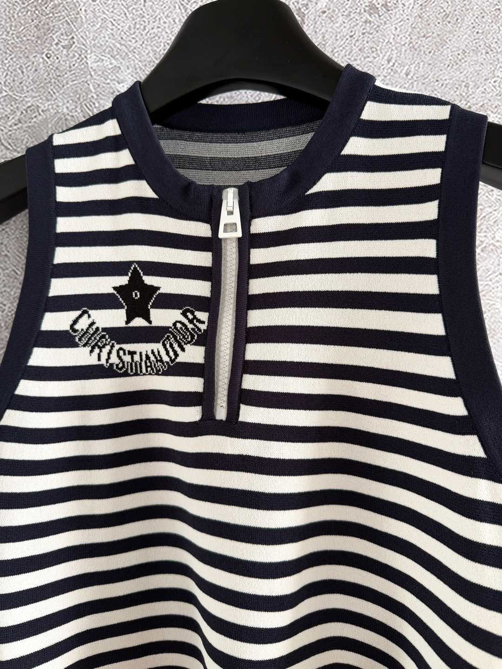 CD Striped High Waist Top Dark Blue White Viscose