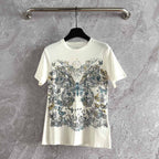 CD Butterfly T-shirt White mix colors Cotton Linen