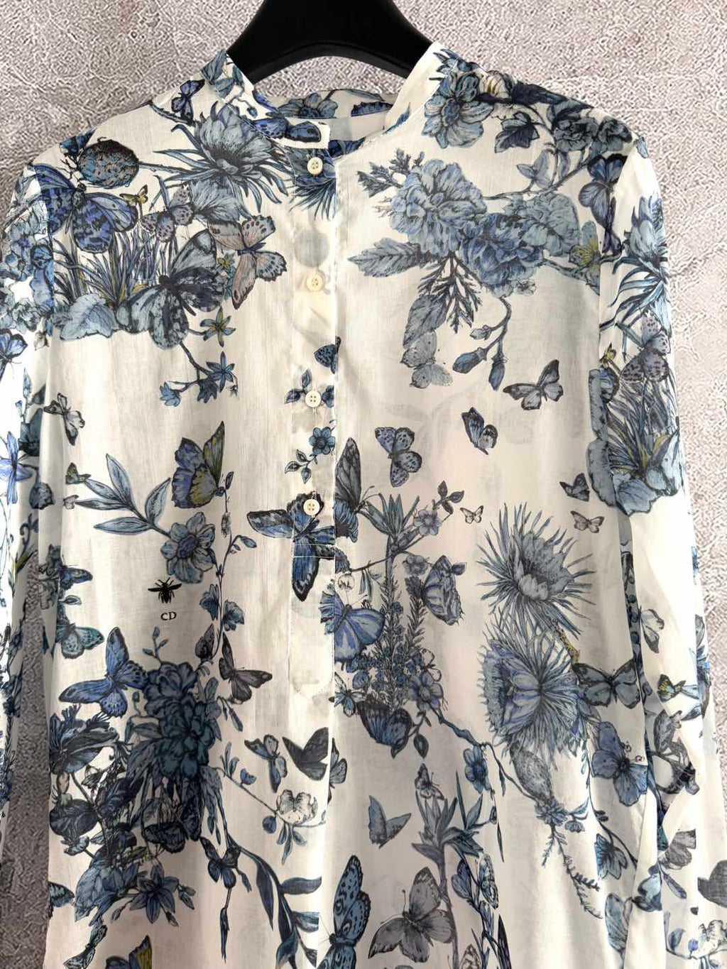 CD Butterfly Shirt White mix Blue Cotton Linen