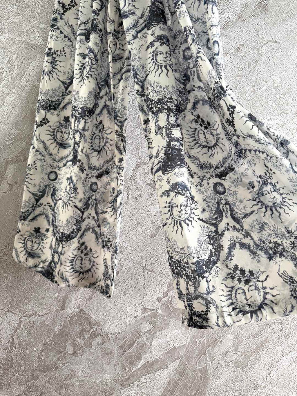 CD Sun God Printed Wide Leg Pants Beige Blue Cotton