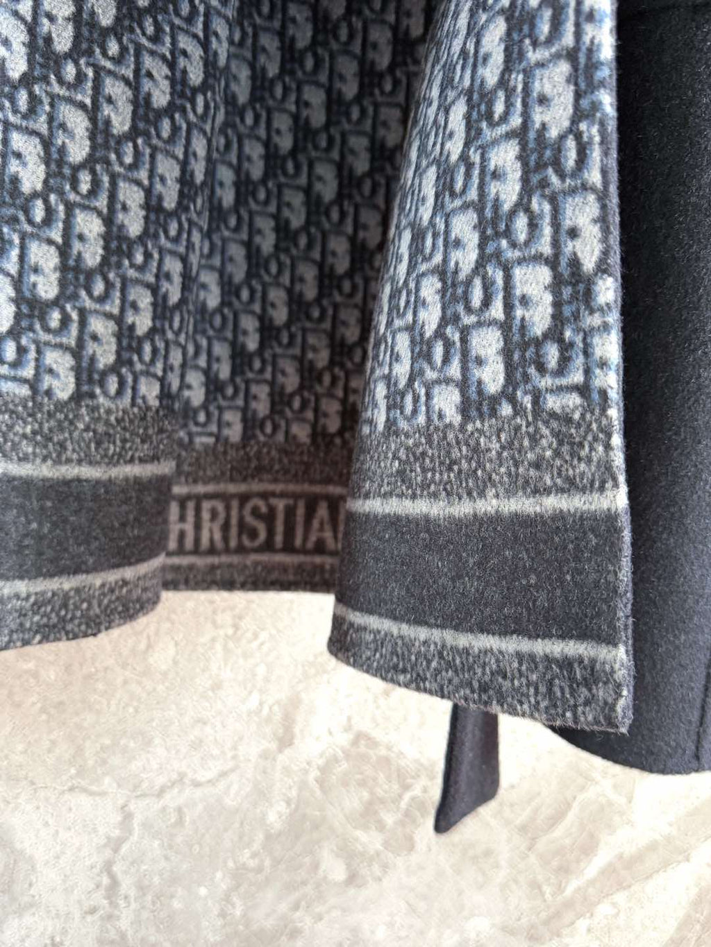 CD Hooded Long Coat Black Wool Silk