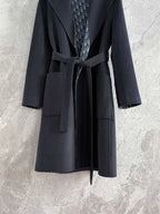 CD Hooded Long Coat Black Wool Silk