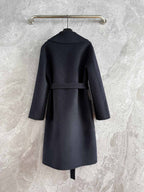 CD Hooded Long Coat Black Wool Silk