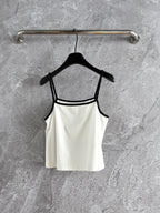 Celine 25 Beaded Camisole White and Black Cotton
