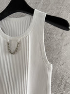 LV Chain Knitted Vest Shirt White Viscose Poliester