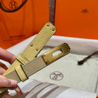 HM Kelly Belt 18mm Beige Canvas Epsom Leather Gold Buckle