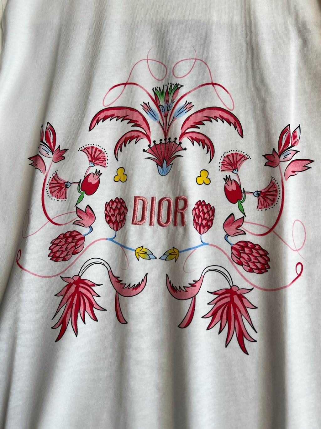 CD Floral Pattern t-shirt White Pink Cotton