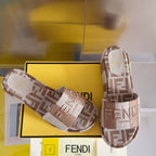 FF Sunshine 65 Light Brown Grey Canvas Flatform Slide