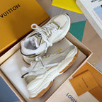 LV Run 55 Sneaker 55mm White Mix Gold Polyester Mesh Fabric