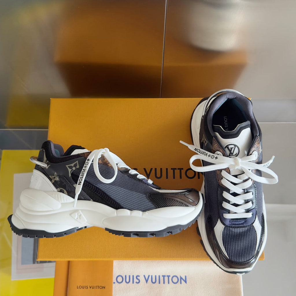 LV Run 55 Sneaker 55mm Black Mix Blue Charcoal Monogram Polyester Mesh Fabric
