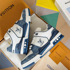 LV Trainer Sneaker 30mm White Mix Light Blue Cowhide