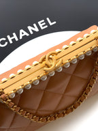 Chanel 2026 Pearl Clutch Brown Gold Lambskin 321879
