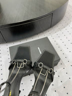 SL ANKLE-BUCKLE HEELED SANDALS BLACK CALFSKIN