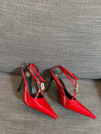 HIGH SANDAL ATTACHED GEM IN RED GLOSSY CALFSKIN