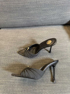 LOLA HIGH MULES IN BLACK SMOOTH LAMBSKIN AND DRAPED JERSEY