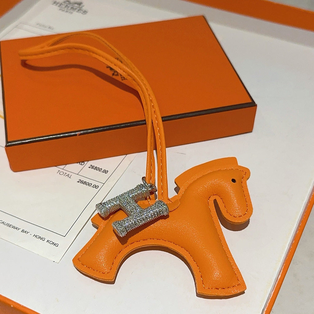 HM Rodeo Horse Bag Charm In Orange Leather