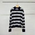 Miu Miu 25 Striped Polo Neck Sweater Navy Blue Gray Cashmere