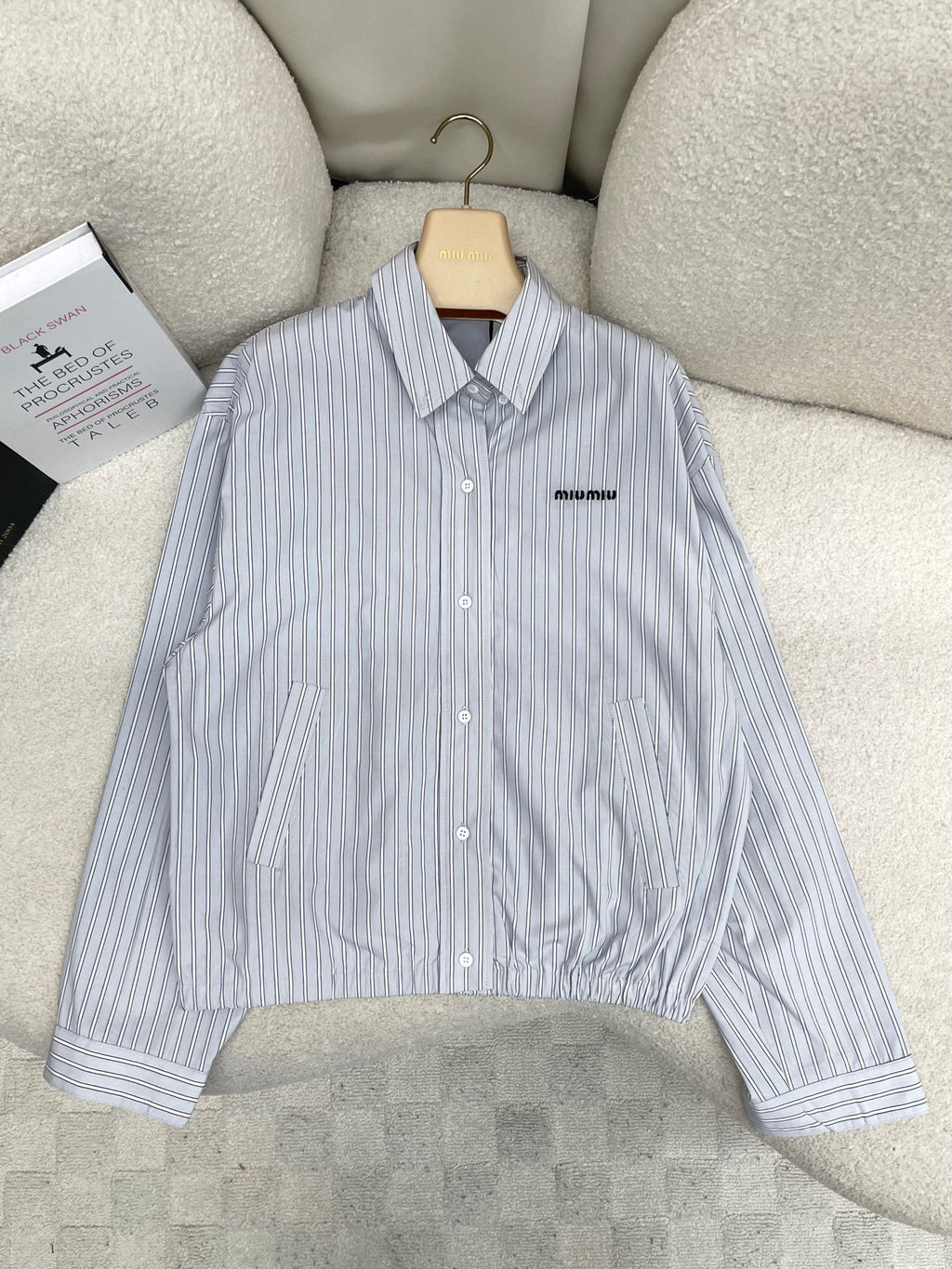 Miumiu 2026 Striped Blouson Jacket Blue-grey Cotton