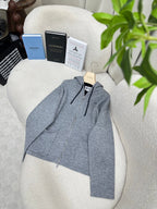 Miumiu 2026 Hooded Knit Cardigan Grey Cashmere