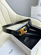 MEDIUM TRIOMPHE BELT 25MM BLACK LEATHER GOLD HARDWARE