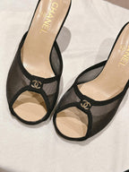 mule sandal 75 black fabric beige calfskin