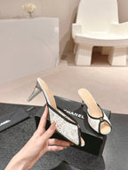 mule sandal 75 white lace fabric beige calfskin