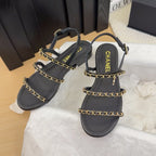 CC 25S Sandal Three Leather Strap Black Calfskin