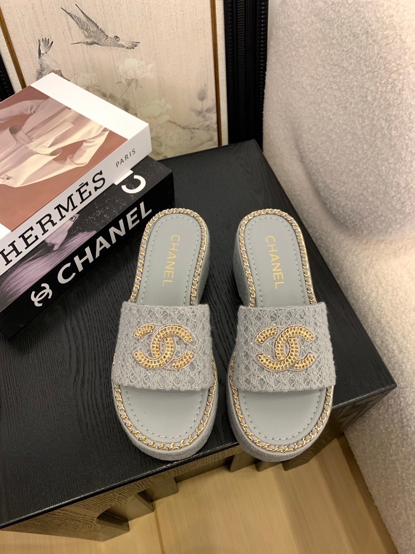 CC 25 Platform Slippers Blue Lambskin 310384
